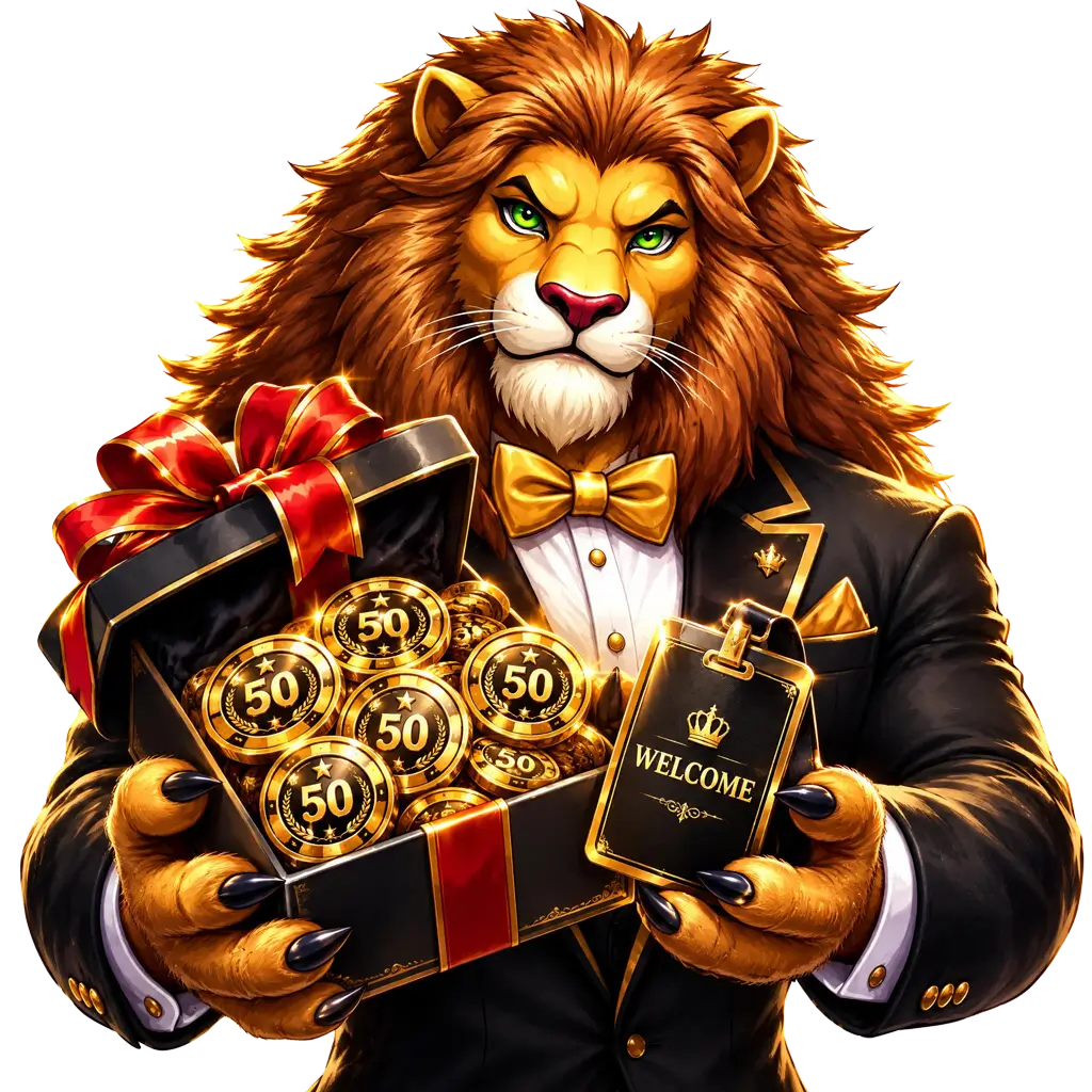 Lion hero presenting the first-deposit welcome offer